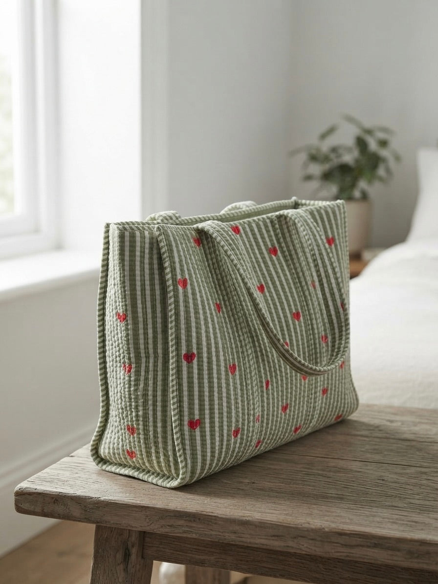Sage Green Hearts Tote bag