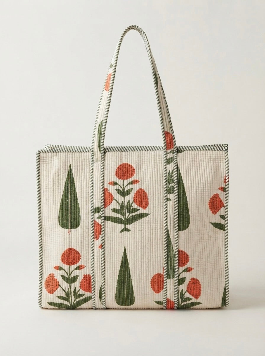 Terracotta Floral Quilted Tote bag