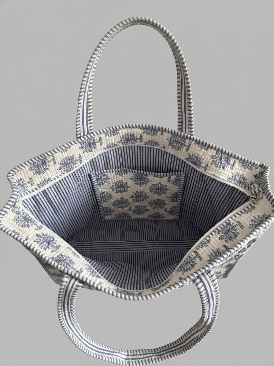 Indigo Palm Block-Print Tote bag