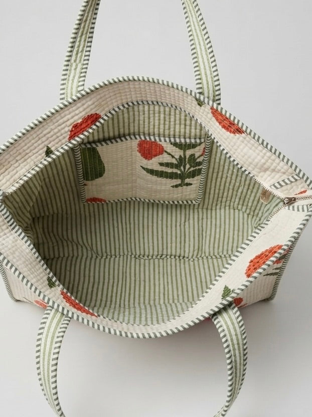Terracotta Floral Quilted Tote bag