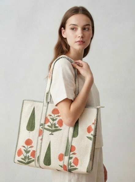 Terracotta Floral Quilted Tote bag