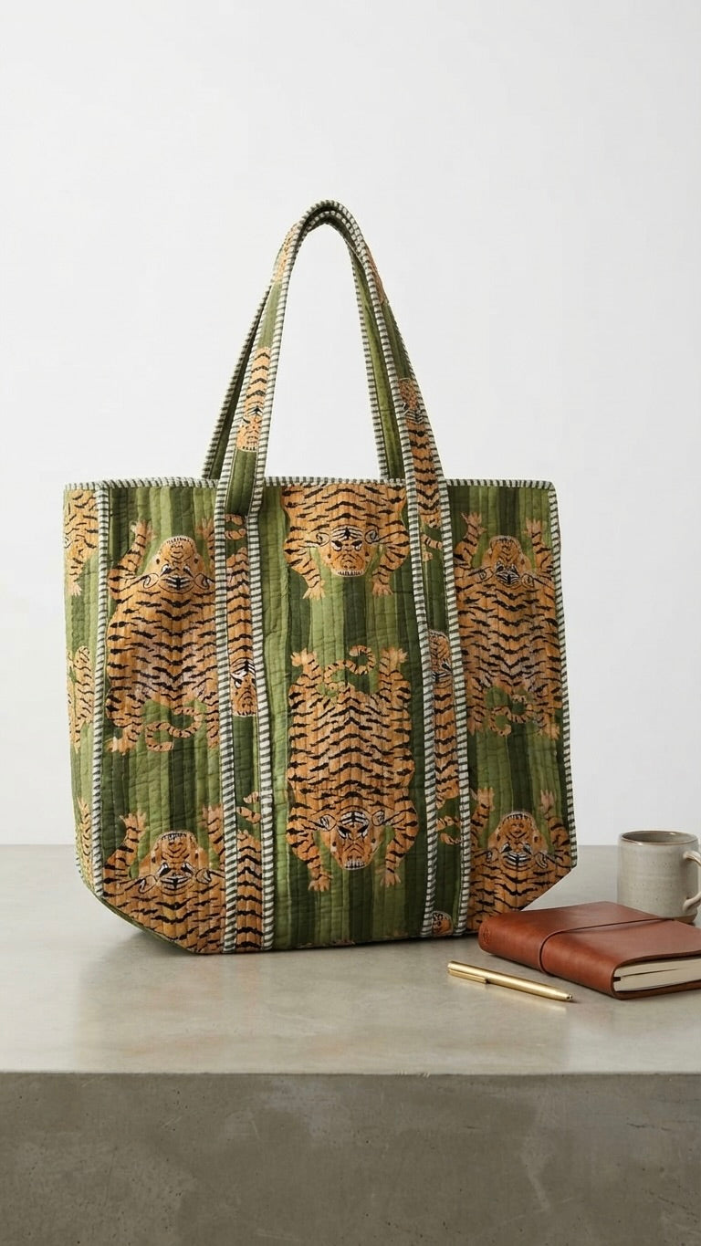 Sage Tiger Quilted Tote bag