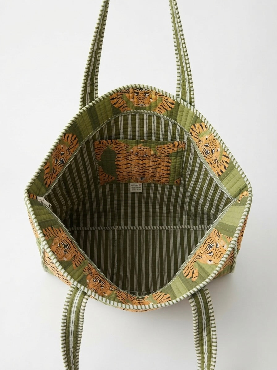 Sage Tiger Quilted Tote bag